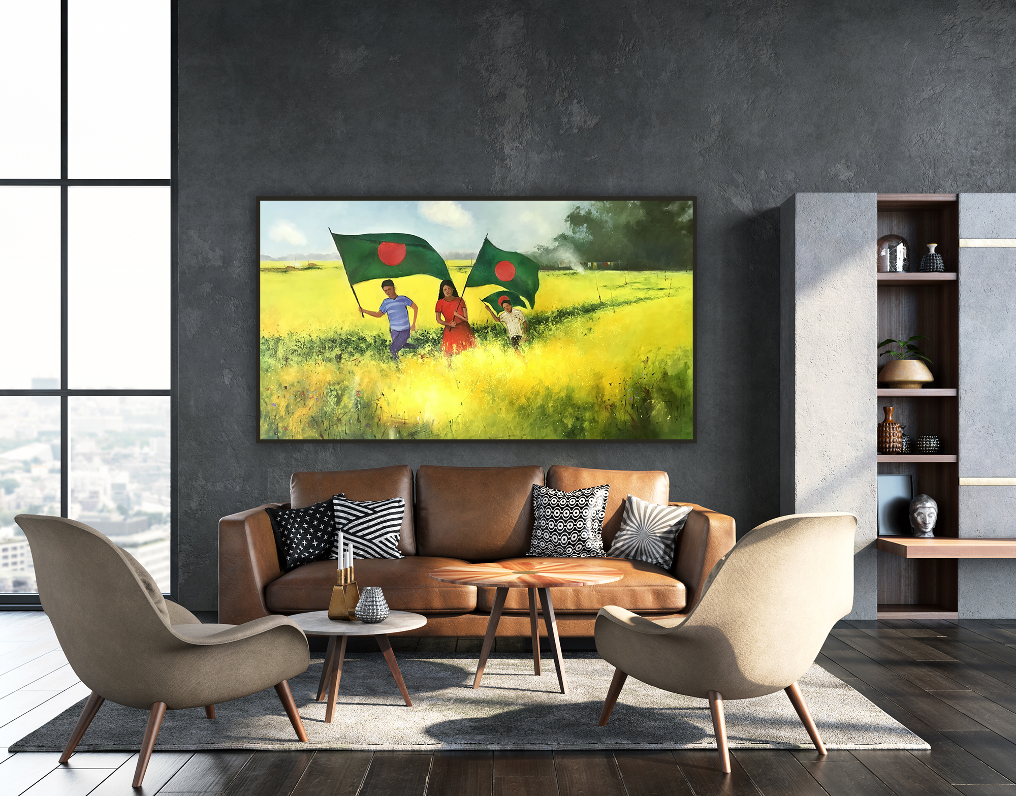 Living room interior in loft, industrial style